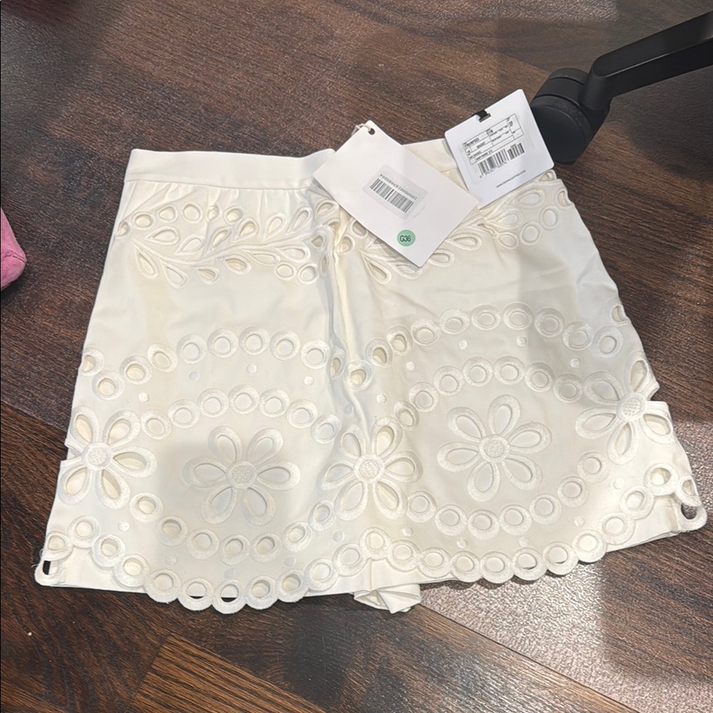 RED Valentino Cream Floral Eyelet Shorts